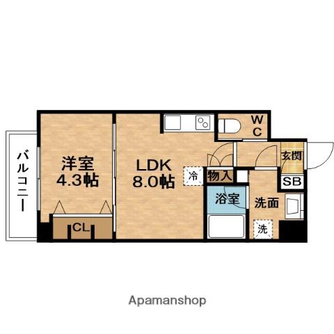 松ヶ枝町PRIMARYワン(1LDK/10階)の間取り写真