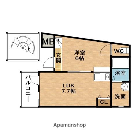 ラチチュード天七(1DK/3階)の間取り写真