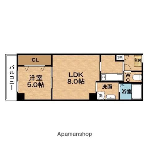 LIONS MANSION中之島(1LDK/2階)の間取り写真