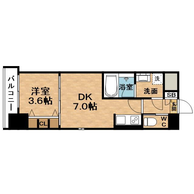 扇町公園プライマリーワン(1DK/3階)の間取り写真