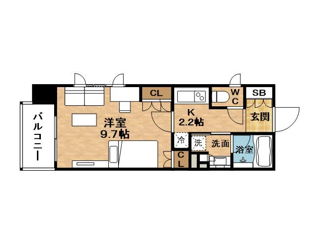 パークアクシス大阪新町(1K/8階)の間取り写真