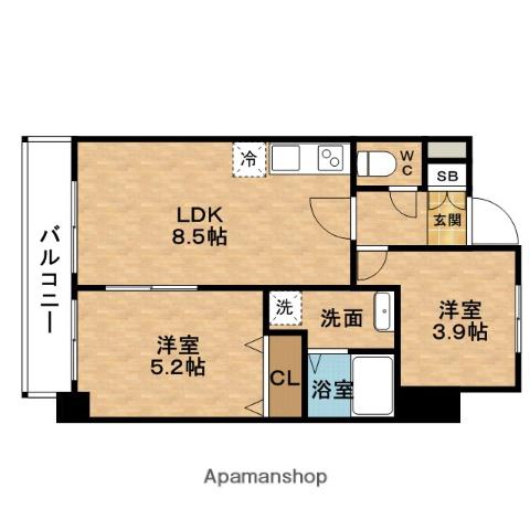 エスフォート福島LA LUNA(1SLDK/8階)の間取り写真