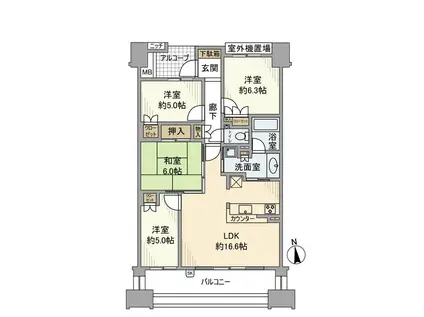 ステイツグラン吹田垂水町(4LDK/5階)の間取り写真