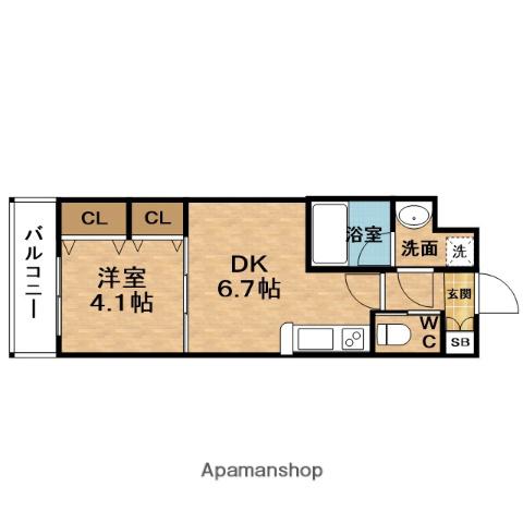 CHOEI65プレジオ中津(1DK/6階)の間取り写真