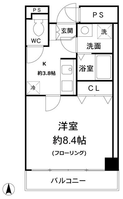 吹田市垂水町3丁目(1K/4階)の間取り写真