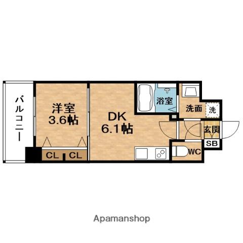 PRESSANCE天神橋筋六丁目ヴォワール(1DK/6階)の間取り写真