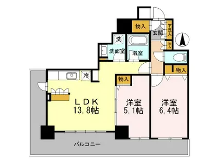 カスタリアタワー長堀橋(2LDK/12階)の間取り写真