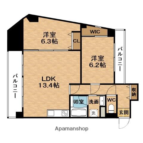 阪神HIGHグレードマンション1番館(2LDK/4階)の間取り写真