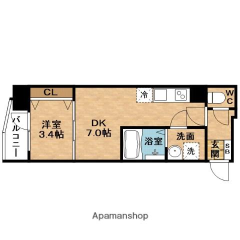 ESLEADレジデンス大阪福島フロント(1DK/4階)の間取り写真