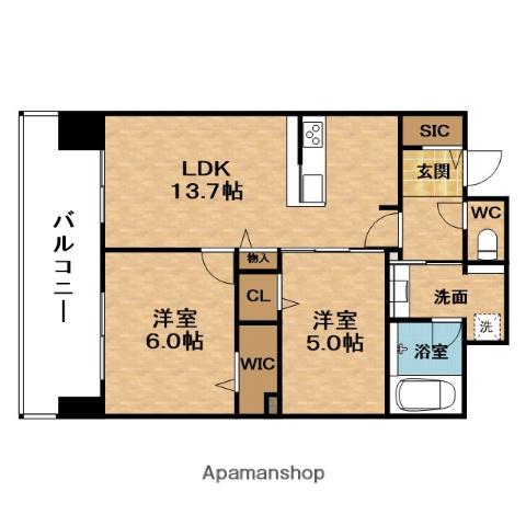 CREST COURT同心(2LDK/10階)の間取り写真