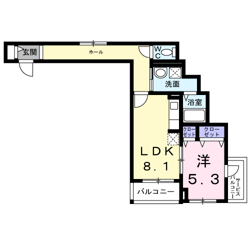 エスポアール上山手(1LDK/2階)の間取り写真