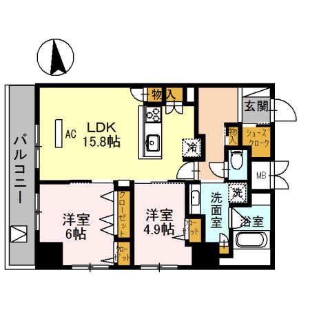 グランセジュール江坂 住居(2LDK/12階)の間取り写真