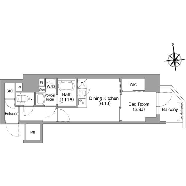 コンフォリア・リヴ谷町九丁目ソルテラス(1DK/8階)の間取り写真