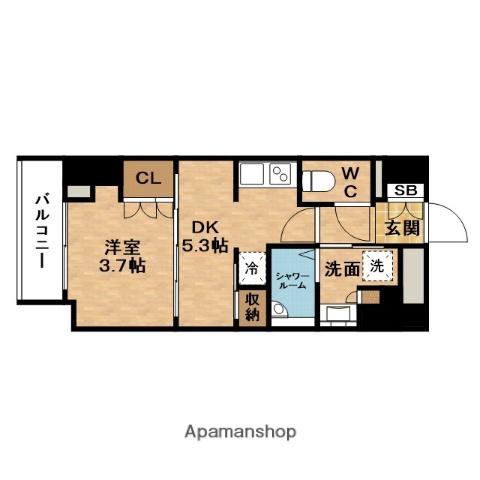 CREST COURT堂島(1DK/13階)の間取り写真