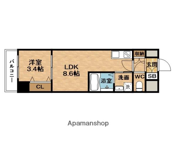 URBANPARK新大阪(1LDK/8階)の間取り写真