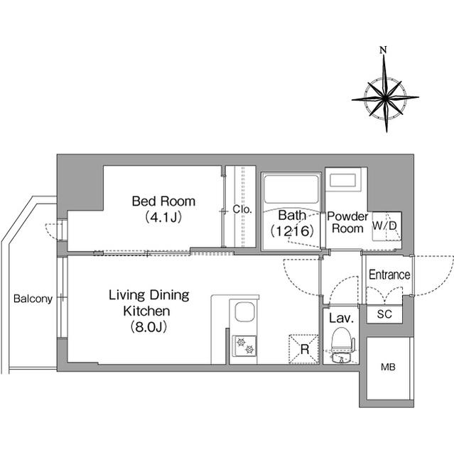 コンフォリア・リヴ北浜高麗橋(1LDK/12階)の間取り写真