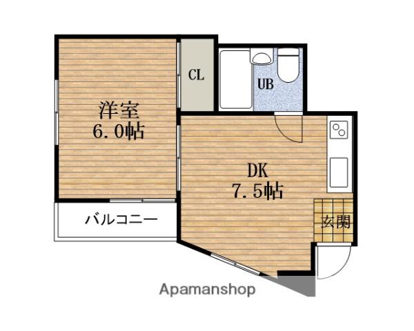 マンション北堀江(1DK/2階)の間取り写真