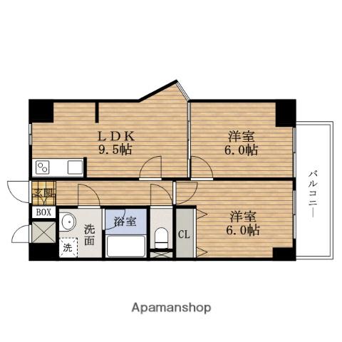 ブルグリンコート難波タワー(2LDK/9階)の間取り写真