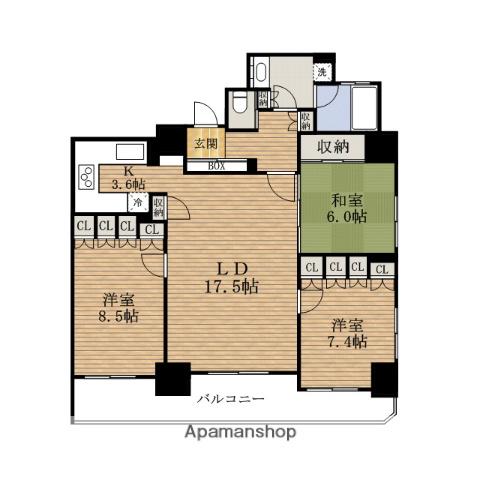 LEGAL北心斎橋 Ⅱ(3LDK/12階)の間取り写真