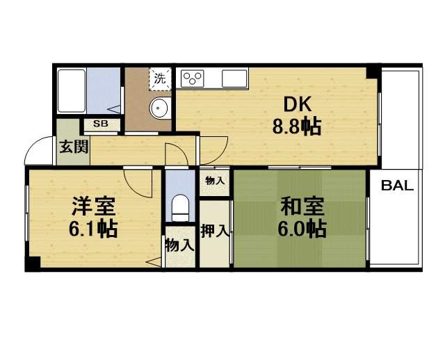 今福パークレジデンス(2DK/2階)の間取り写真