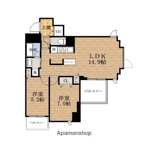 CROSSRESIDENCE大阪新町(2LDK/13階)の間取り写真