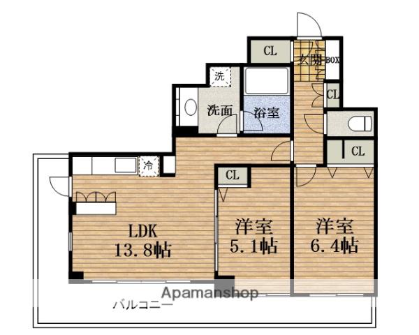 カスタリアタワーNAGAHORIBASHI(2LDK/4階)の間取り写真