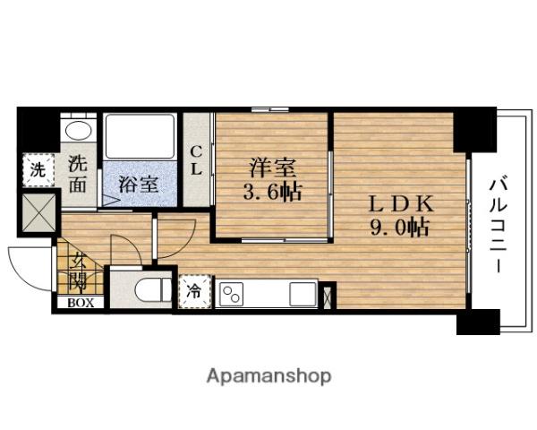 AQUA PLACE 南堀江(1LDK/2階)の間取り写真