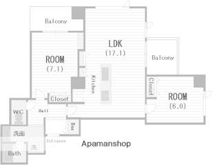 CROSSRESIDENCE大阪新町(2LDK/17階)の間取り写真