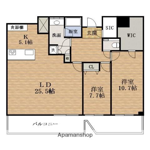 大阪ひびきの街 THE.SANCTUSETOWER(2LDK/53階)の間取り写真