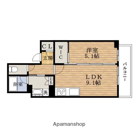 ブランズタワーウェリスSHINSAIBASHIサウス(1LDK/4階)の間取り写真