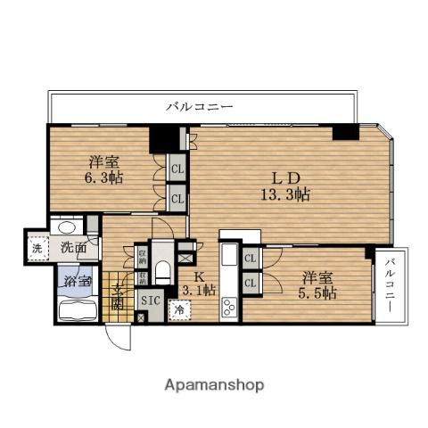 ブランズタワーウェリスSHINSAIBASHIサウス(2LDK/5階)の間取り写真