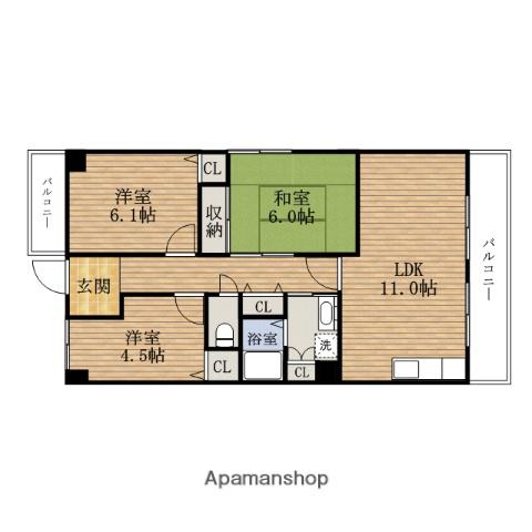 グラマシーITACHIBORI(3LDK/3階)の間取り写真