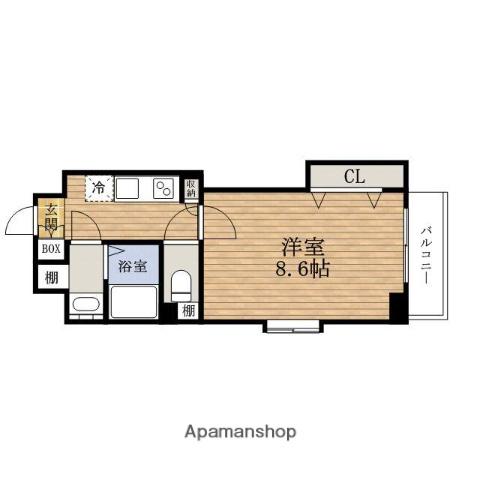 ラムール谷町(1K/3階)の間取り写真