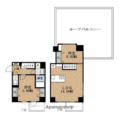 SEASONFLATS新町(2LDK/9階)の間取り写真