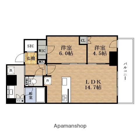 CIELIATOWER大阪堀江(2LDK/27階)の間取り写真