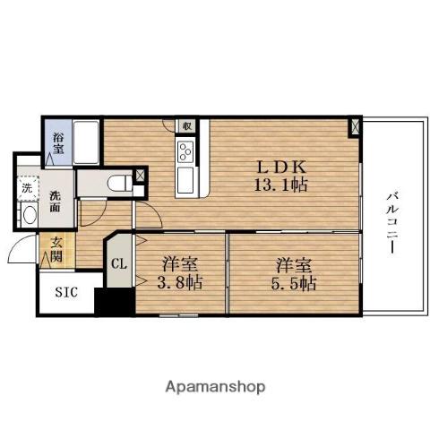 メゾンクルールUESHIO(2LDK/6階)の間取り写真