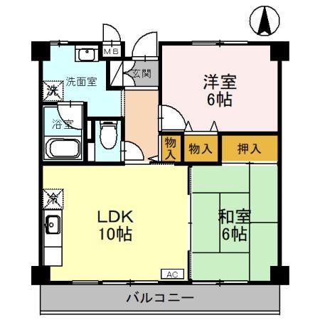 ヴィラ中谷(2LDK/3階)の間取り写真
