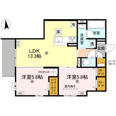 クラシスト高殿(2LDK/1階)の間取り写真