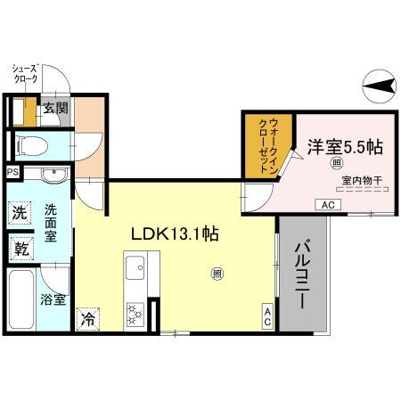 グランディーユ平野西(1LDK/2階)の間取り写真
