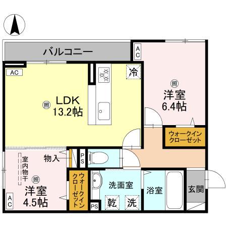 パサログランデ背戸口(2LDK/3階)の間取り写真