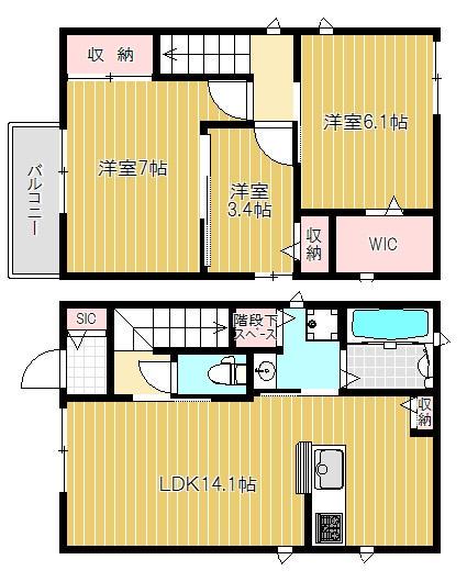大阪府大阪市平野区 2階建 築8年(3LDK)の間取り写真