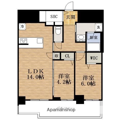 ルクス エテルナ EDOBORI(2LDK/6階)の間取り写真