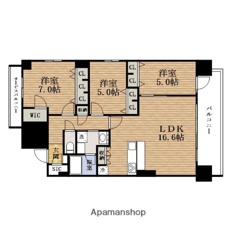 SPLENDIDE本町グラン(3LDK/19階)の間取り写真
