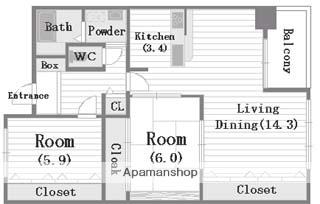エルセレーノKUJOU(2LDK/4階)の間取り写真