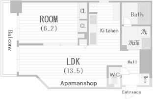 レインボーコート谷町五(1LDK/3階)の間取り写真