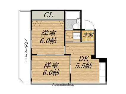 サンビラ大手前(2DK/6階)の間取り写真