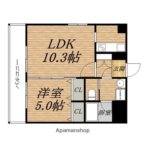 コスモリード谷町六丁目(1LDK/9階)の間取り写真