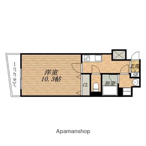 モンサンミッシェルKITAHAMA(1K/10階)の間取り写真
