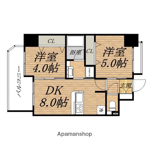 アーデンタワー本町イースト(2DK/13階)の間取り写真