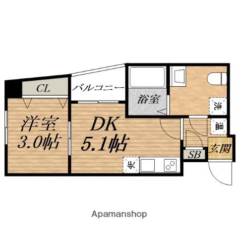 せれにて 04(1DK/10階)の間取り写真